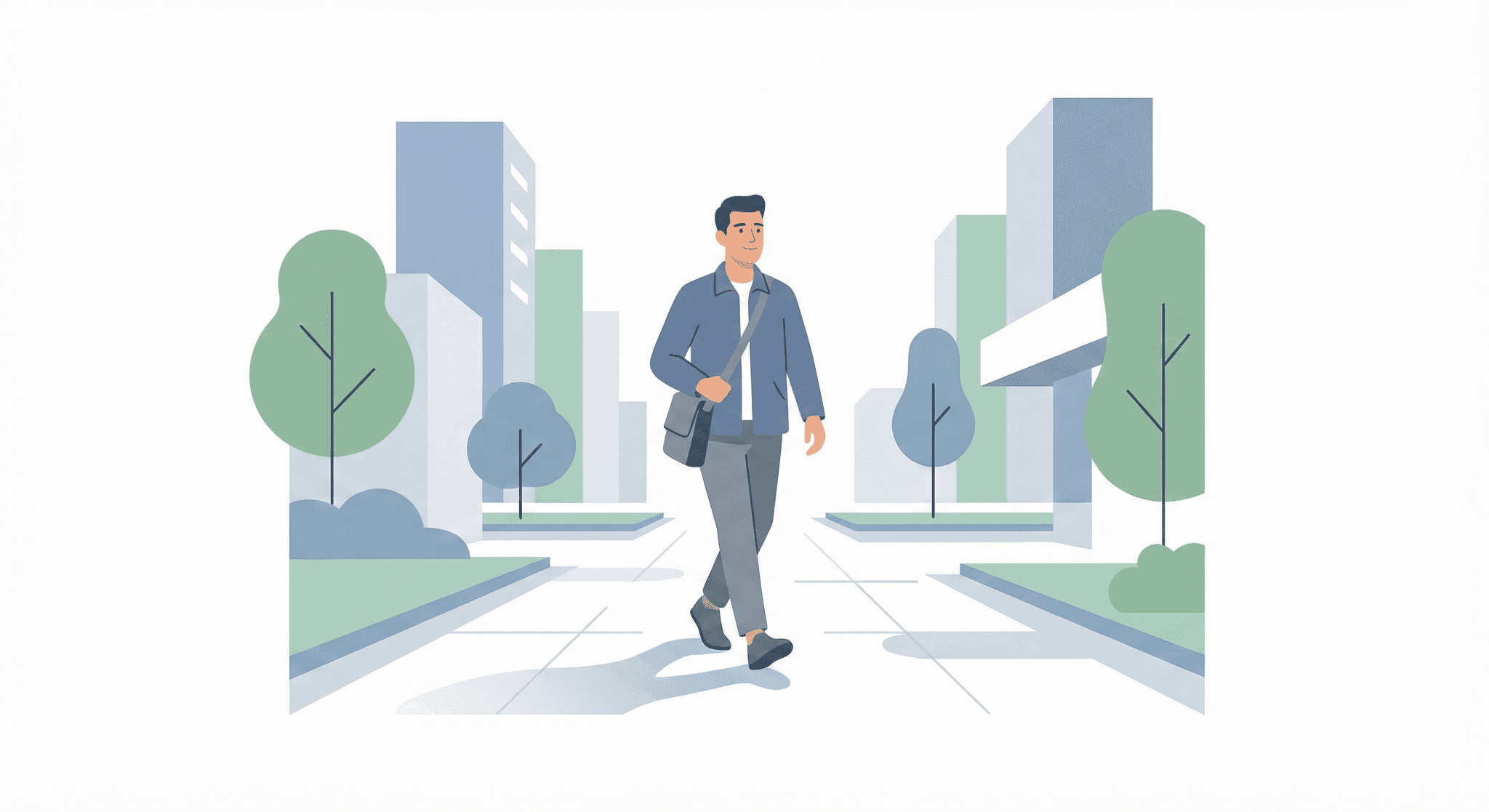 Calm walking in the city, healthy lifestyle